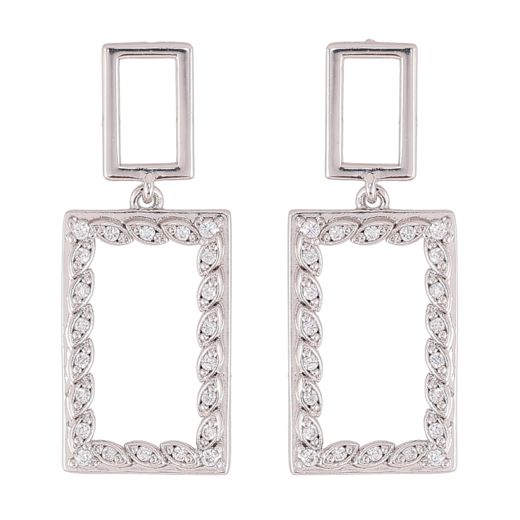 Серьги Xuping QQMM цвет Родий пусеты "Прямоугольные подвески с кристаллами" фото №7