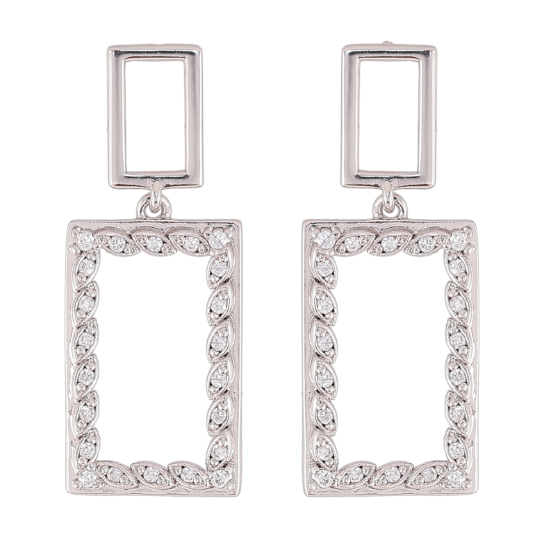 Серьги Xuping QQMM цвет Родий пусеты "Прямоугольные подвески с кристаллами" фото №1