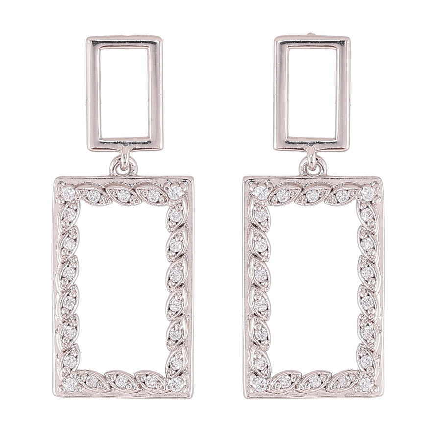 Серьги Xuping QQMM цвет Родий пусеты "Прямоугольные подвески с кристаллами" фото №1