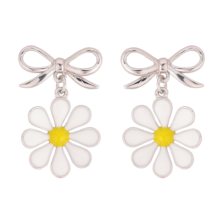 Серьги Xuping QQMM цвет Родий пусеты "Ромашки на бантиках" фото №5