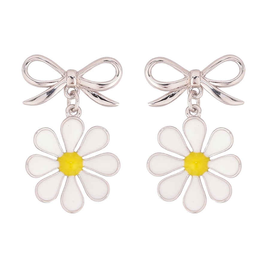 Серьги Xuping QQMM цвет Родий пусеты "Ромашки на бантиках" фото №1