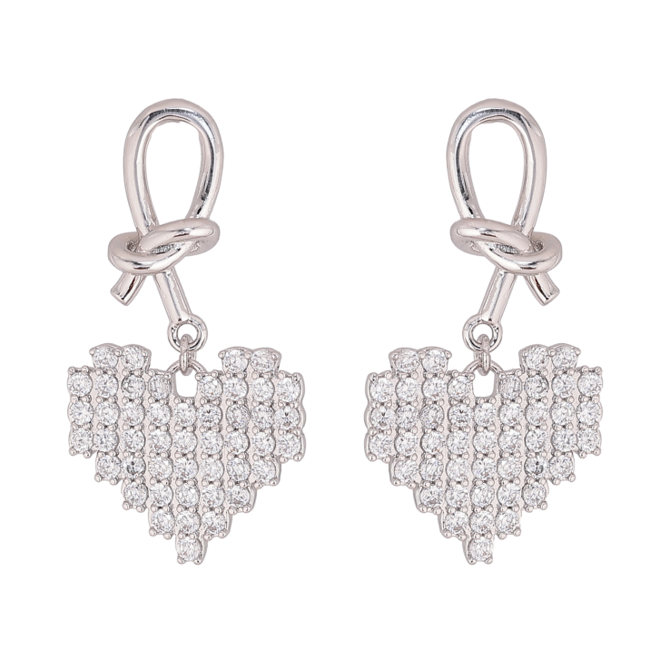 Серьги Xuping QQMM цвет Родий пусеты "Сердечки инкрустация кристаллами" фото №22