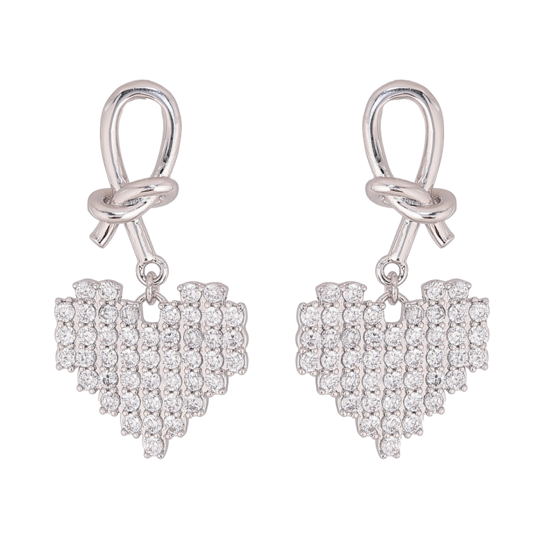 Сережки Xuping QQMM колір Родій пусети "Сердечки інкрустація кристалами" фото №1