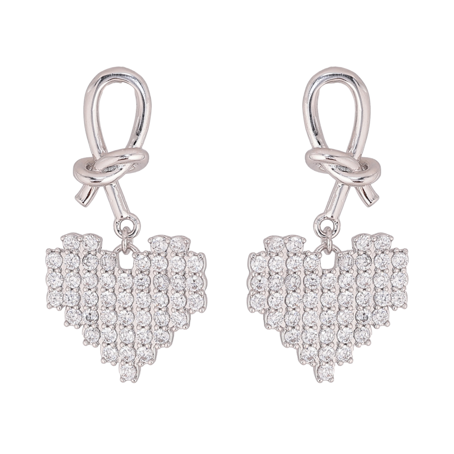 Серьги Xuping QQMM цвет Родий пусеты "Сердечки инкрустация кристаллами" фото №1