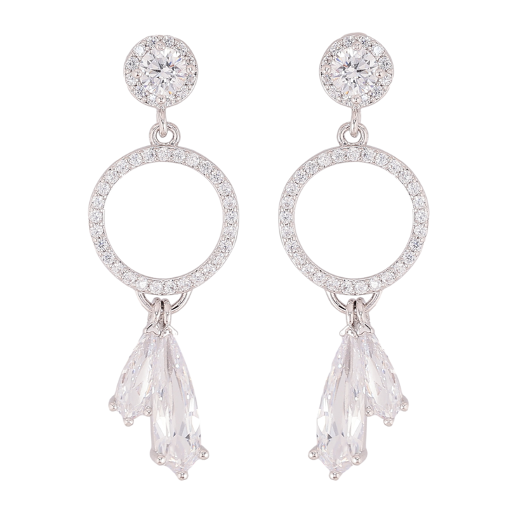 Серьги Xuping QQMM цвет Родий пусеты "Утонченные кристальные подвески" фото №5