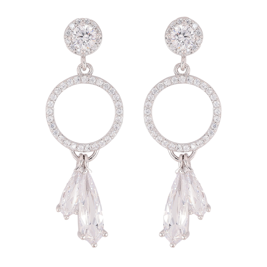 Серьги Xuping QQMM цвет Родий пусеты "Утонченные кристальные подвески" фото №1