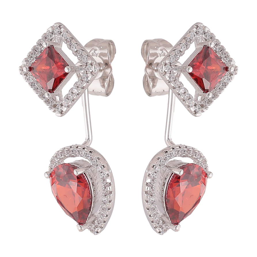 Серьги Xuping QQMM цвет Родий пусеты- джекеты "Красные кристаллы в обрамлении" фото №1 Серьги Xuping QQMM цвет Родий пусеты- джекеты "Красные кристаллы в обрамлении" фото №1