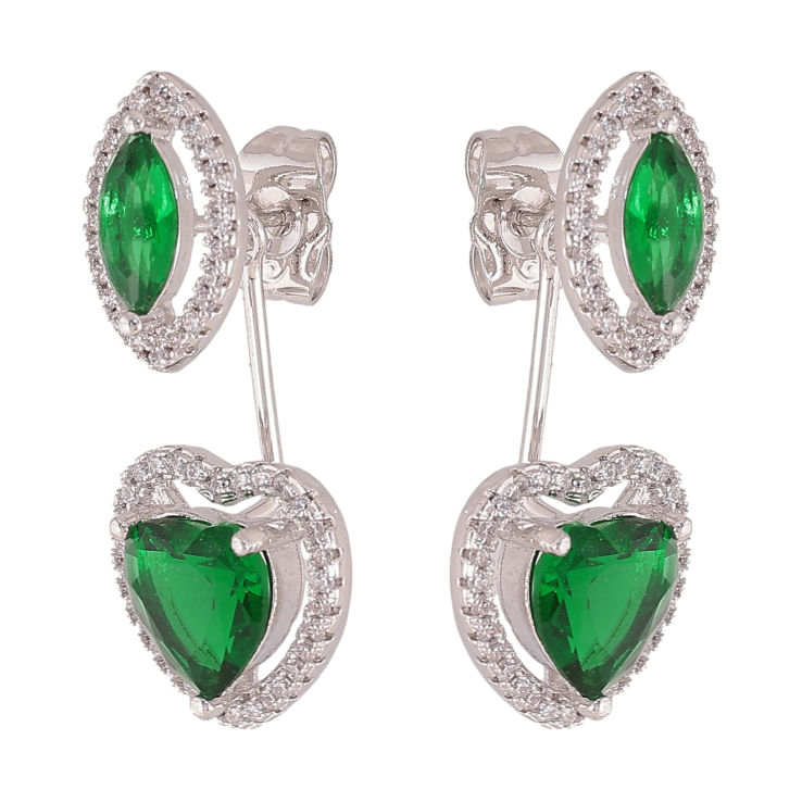 Сережки Xuping QQMM колір Родій пусети-джекети "Романтизм із зеленими кристалами" фото №25