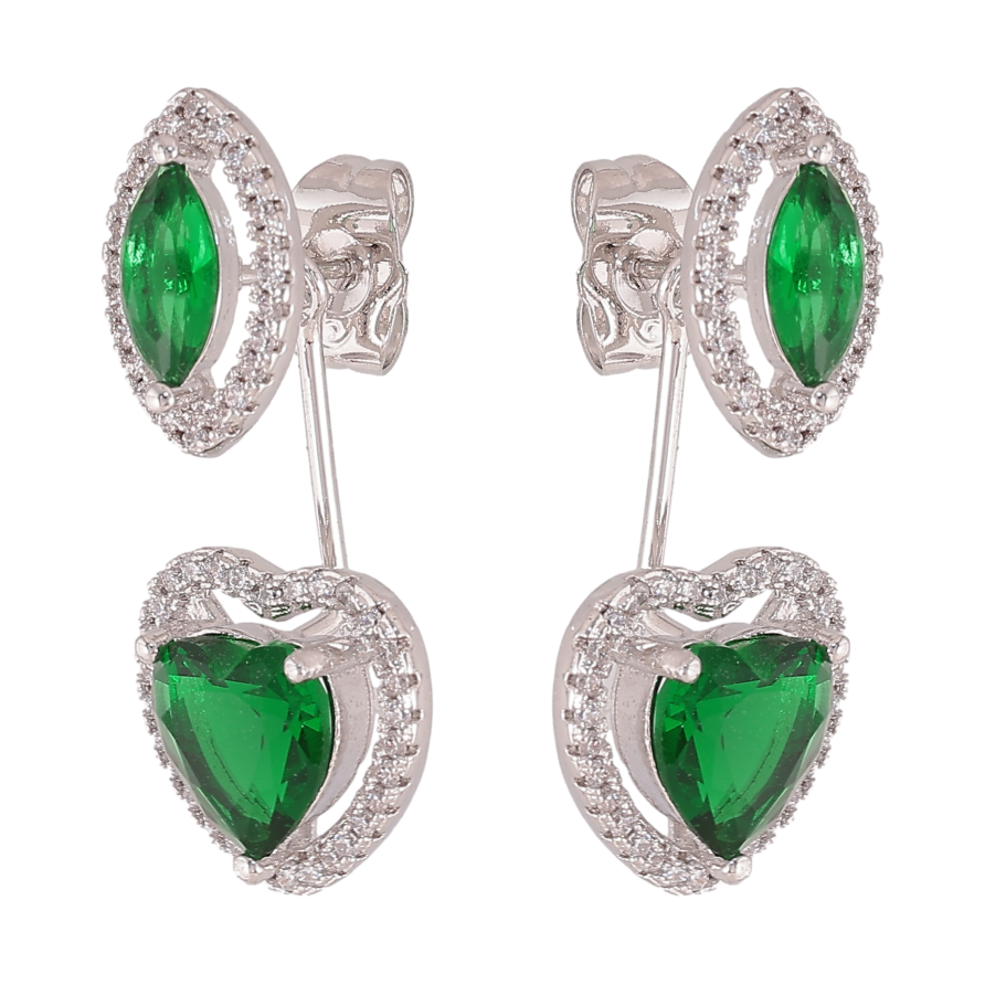 Сережки Xuping QQMM колір Родій пусети-джекети "Романтизм із зеленими кристалами" фото №1