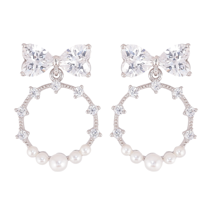 Серьги Xuping QQMM цвет Родий пусеты "Колечки на кристальных бантах" фото №14