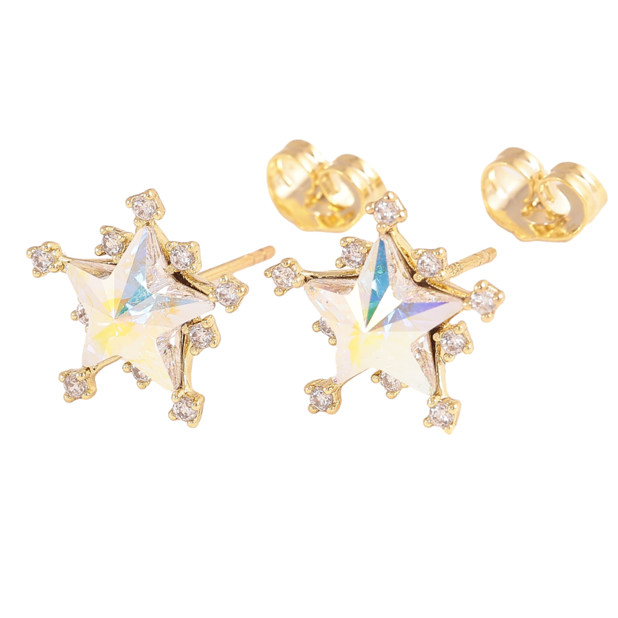 Сережки Xuping QQMM колір 14K з кристалами Swarovski пусети "Кристальні зірки АВ" фото №1