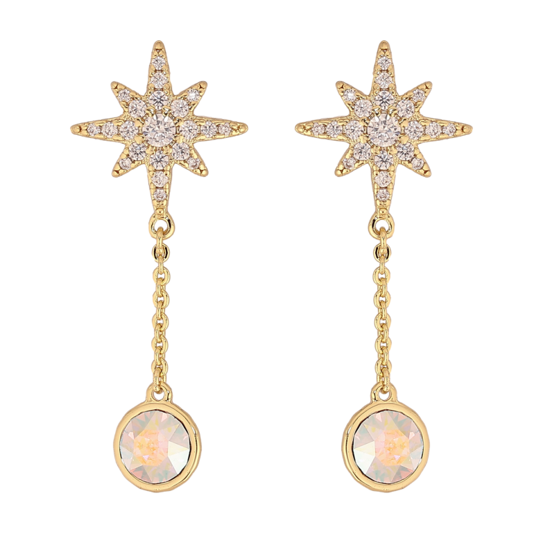 Серьги Xuping QQMM цвет 14K с кристаллами Swarovski пусеты "Звезды с кр-ллами АВ" фото №1