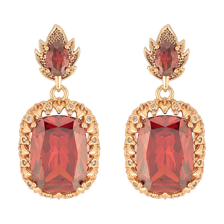 Серьги Xuping QQMM цвет Позолота 18K пусеты "Подвески с красными кристаллами" фото №1