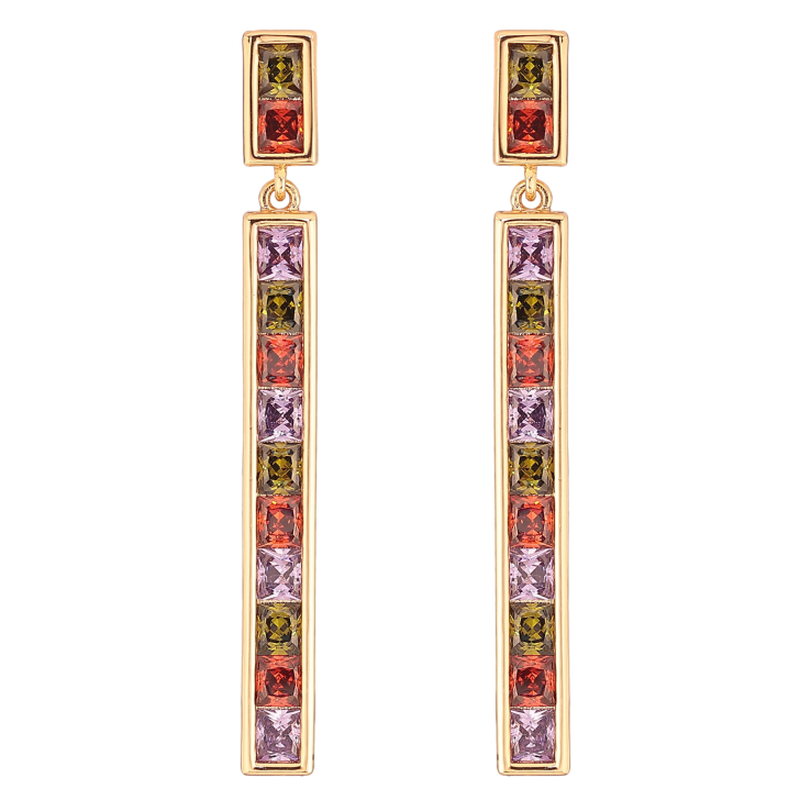 Сережки Xuping QQMM колір Позолота 18K пусети "Доріжки різнокольорових кристалів" фото №4 Сережки Xuping QQMM колір Позолота 18K пусети "Доріжки різнокольорових кристалів" фото №4