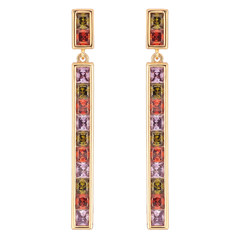 Серьги Xuping QQMM цвет Позолота 18K пусеты "Дорожки разноцветных кристаллов" фото №2 Серьги Xuping QQMM цвет Позолота 18K пусеты "Дорожки разноцветных кристаллов" фото №2