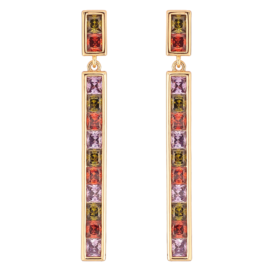 Сережки Xuping QQMM колір Позолота 18K пусети "Доріжки різнокольорових кристалів" фото №1 Сережки Xuping QQMM колір Позолота 18K пусети "Доріжки різнокольорових кристалів" фото №1