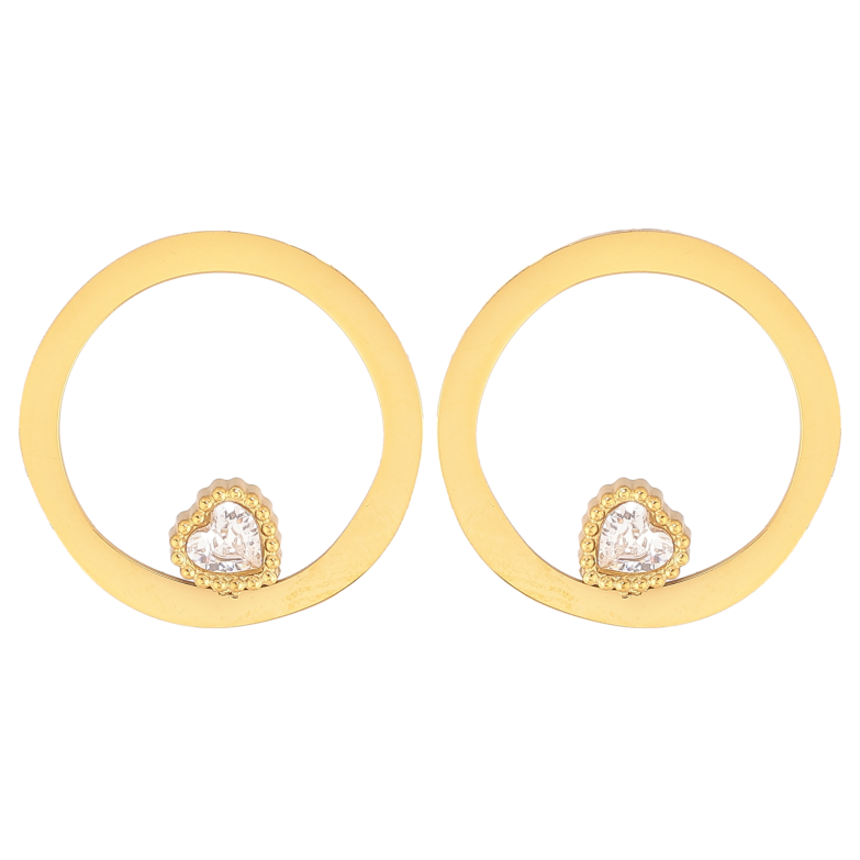 Серьги Xuping TTM Stainless Steel цвет 14К пусеты "Круги с кристальными сердечками" фото №2