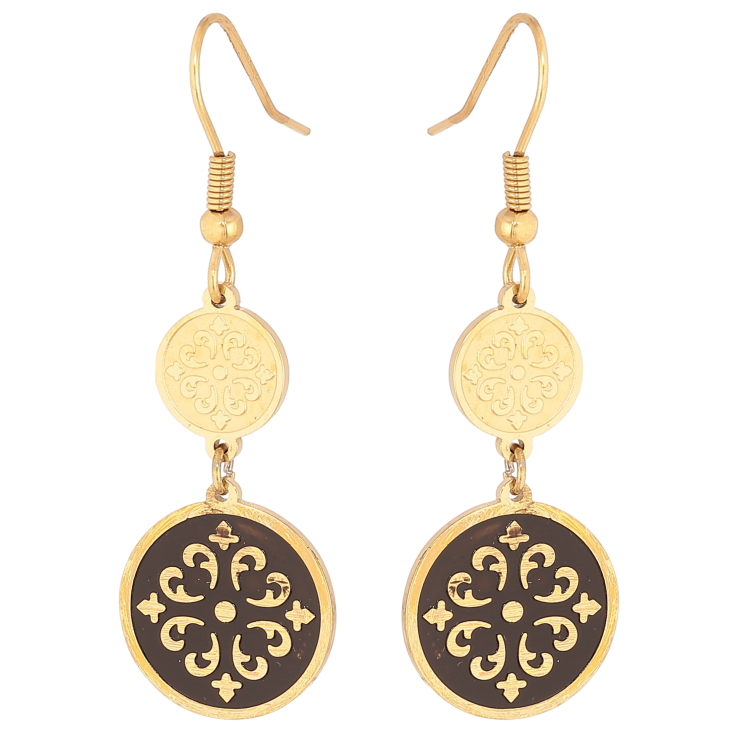 Сережки Xuping TTM Stainless Steel колір 14К французький замок "Декоративні підвіски із чорною емаллю" фото №8