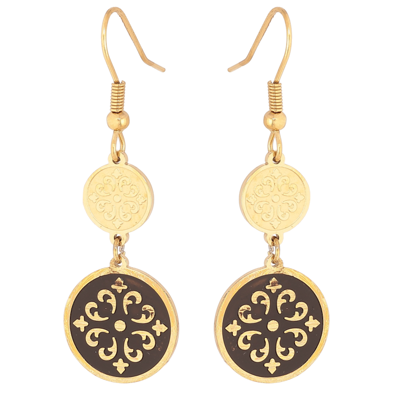 Сережки Xuping TTM Stainless Steel колір 14К французький замок "Декоративні підвіски із чорною емаллю" фото №2 Сережки Xuping TTM Stainless Steel колір 14К французький замок "Декоративні підвіски із чорною емаллю" фото №2