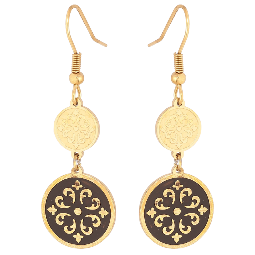 Сережки Xuping TTM Stainless Steel колір 14К французький замок "Декоративні підвіски із чорною емаллю" фото №1 Сережки Xuping TTM Stainless Steel колір 14К французький замок "Декоративні підвіски із чорною емаллю" фото №1