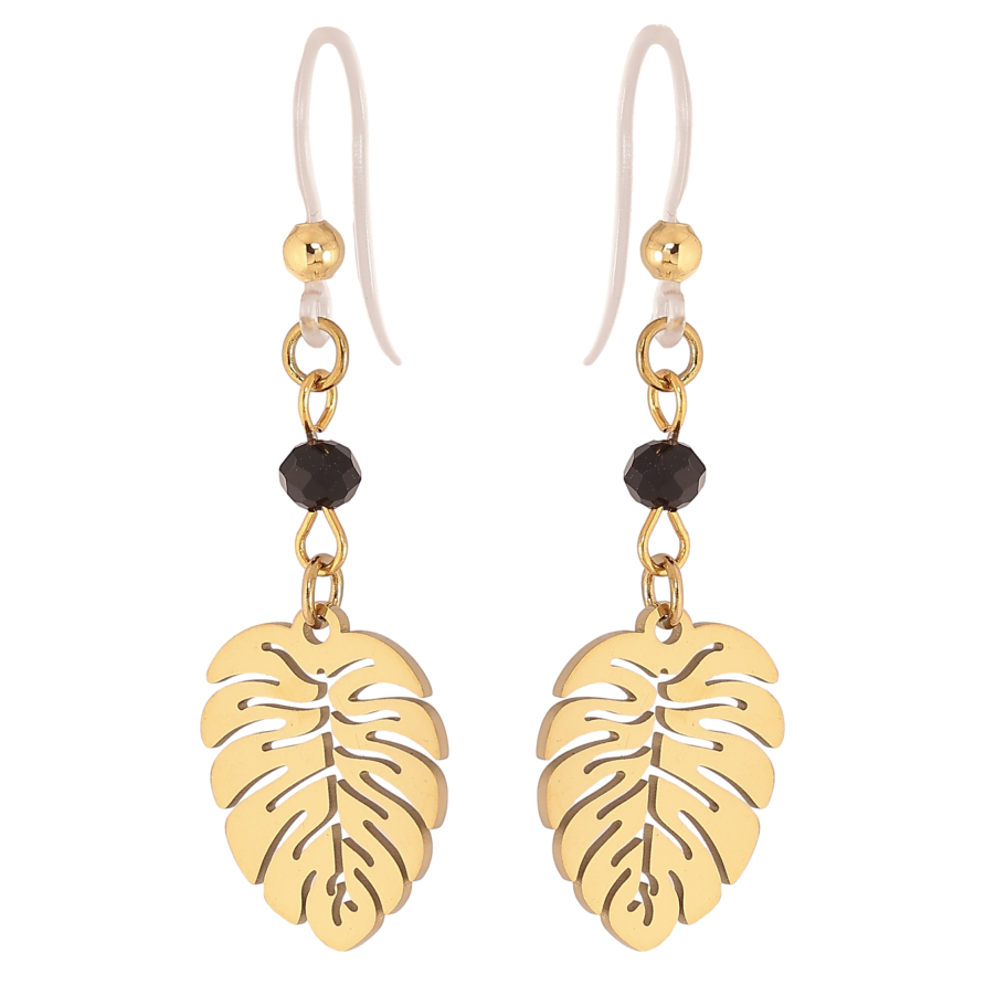 Сережки Xuping TTM Stainless Steel колір 14К французький замок "Листочки" на силіконовій дужці фото №1 Сережки Xuping TTM Stainless Steel колір 14К французький замок "Листочки" на силіконовій дужці фото №1