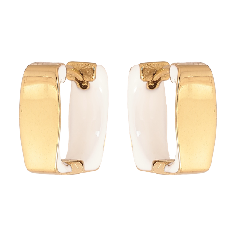 Серьги Xuping TTM Stainless Steel цвет 14К колечки "Узор белой эмалью" фото №1 Серьги Xuping TTM Stainless Steel цвет 14К колечки "Узор белой эмалью" фото №1