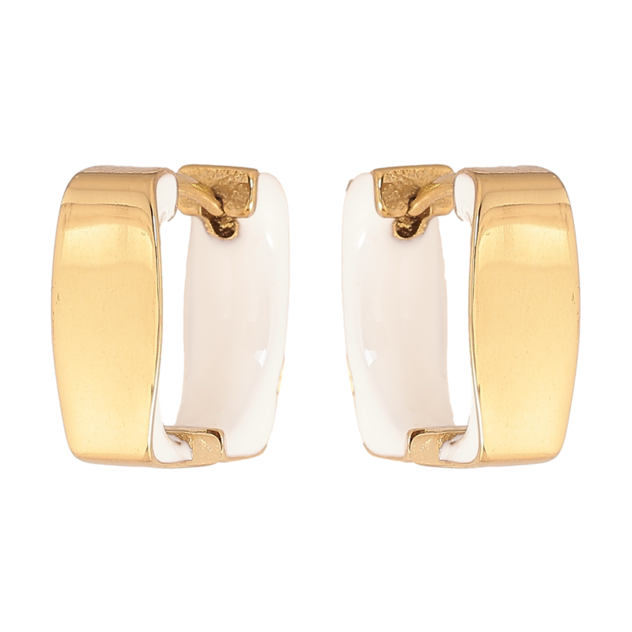 Сережки Xuping TTM Stainless Steel колір 14К колечка "Візерунок білою емаллю" фото №1 Сережки Xuping TTM Stainless Steel колір 14К колечка "Візерунок білою емаллю" фото №1