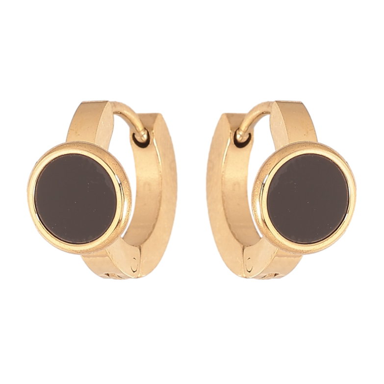 Серьги Xuping TTM Stainless Steel цвет 14К колечки "Черные вставки" фото №1