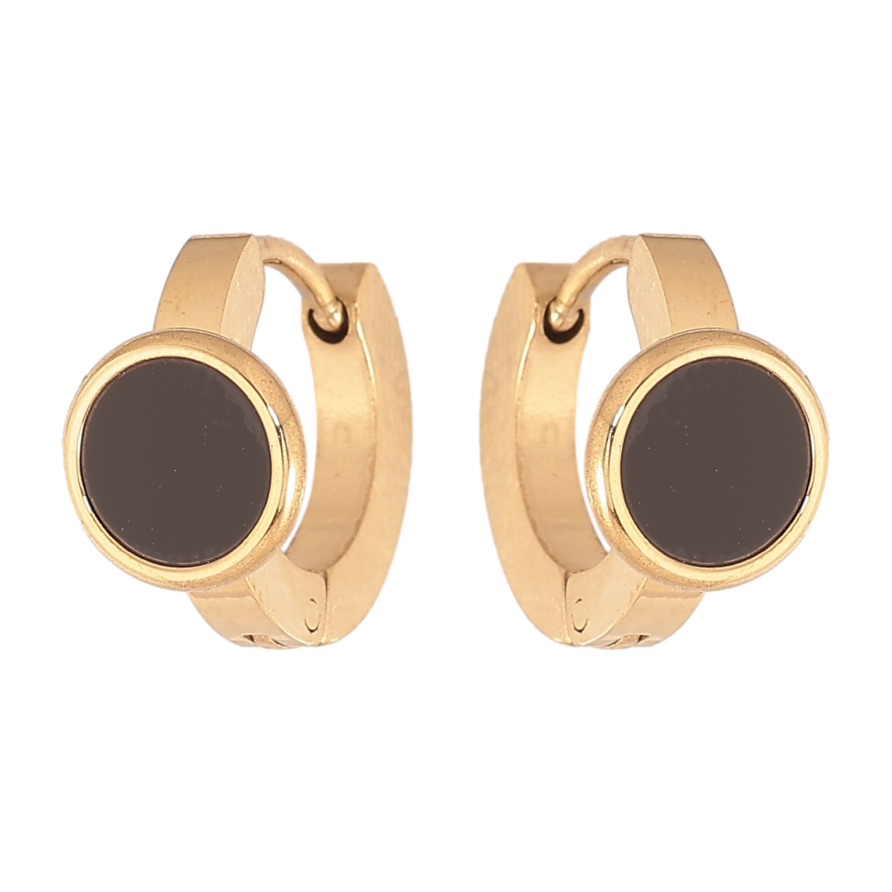 Сережки Xuping TTM Stainless Steel колір 14К колечка "Чорні вставки" фото №1 Сережки Xuping TTM Stainless Steel колір 14К колечка "Чорні вставки" фото №1