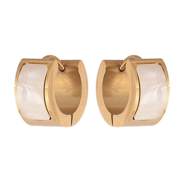 Сережки Xuping TTM Stainless Steel колір 14К колечка "Перламутрові вставки" фото №1 Сережки Xuping TTM Stainless Steel колір 14К колечка "Перламутрові вставки" фото №1