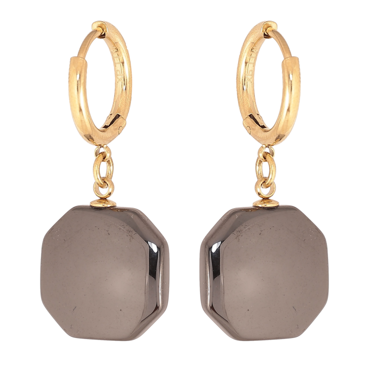 Сережки Xuping TTM Stainless Steel колір 14К підвіски на колечках "Підвіски з чорної кераміки" фото №25