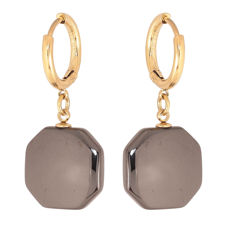 Серьги Xuping TTM Stainless Steel цвет 14К подвески на колечках "Подвески из черной керамики" фото №1