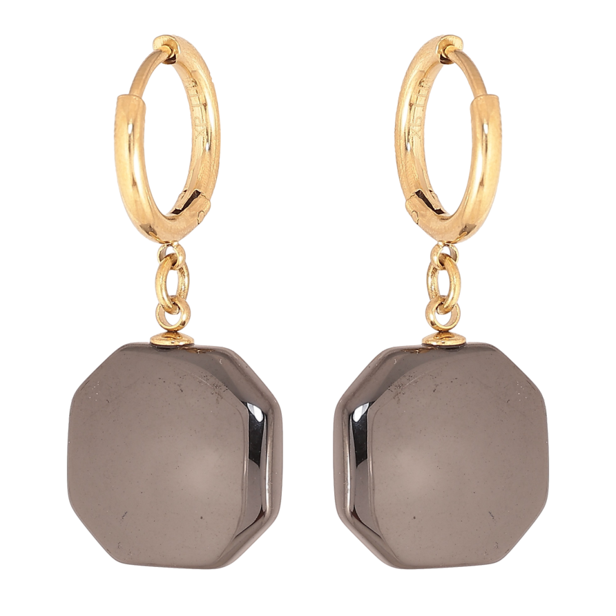 Сережки Xuping TTM Stainless Steel колір 14К підвіски на колечках "Підвіски з чорної кераміки" фото №1