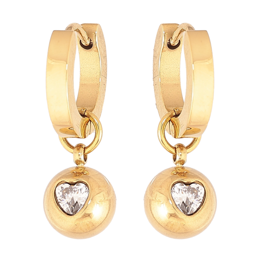Сережки Xuping TTM Stainless Steel колір 14К підвіски на колечках "Кульки з кристальними серцями" 2 в 1 фото №1