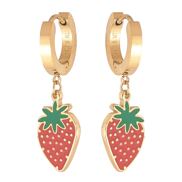 Сережки Xuping TTM Stainless Steel колір 14К підвіски на колечках "Полунички" фото №8