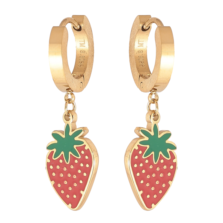 Серьги Xuping TTM Stainless Steel цвет 14К подвески на колечках "Клубнички" фото №1