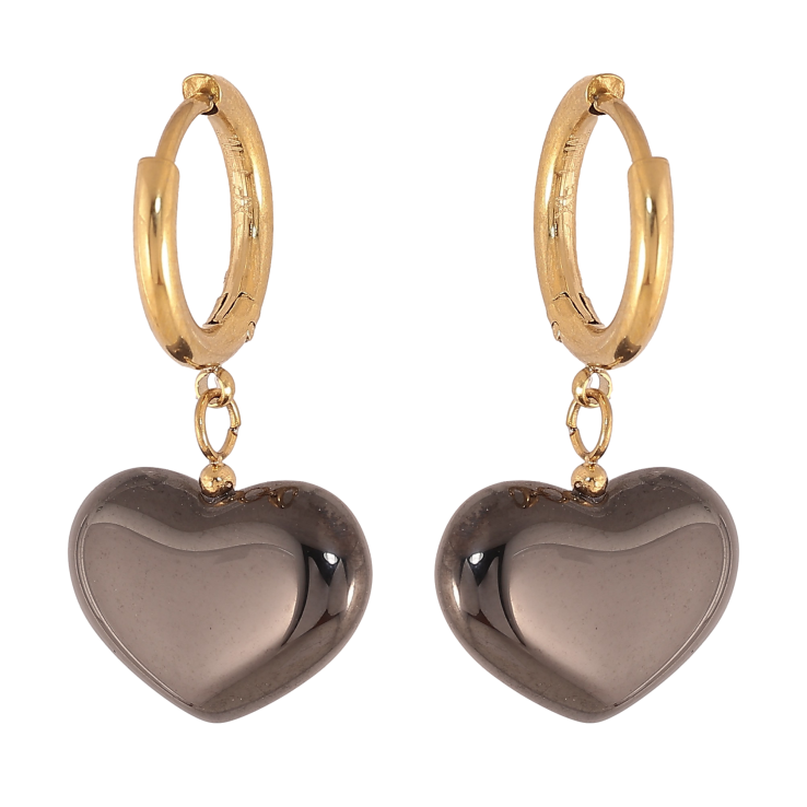 Сережки Xuping TTM Stainless Steel колір 14К підвіски на колечках "Чорні керамічні серця" фото №2