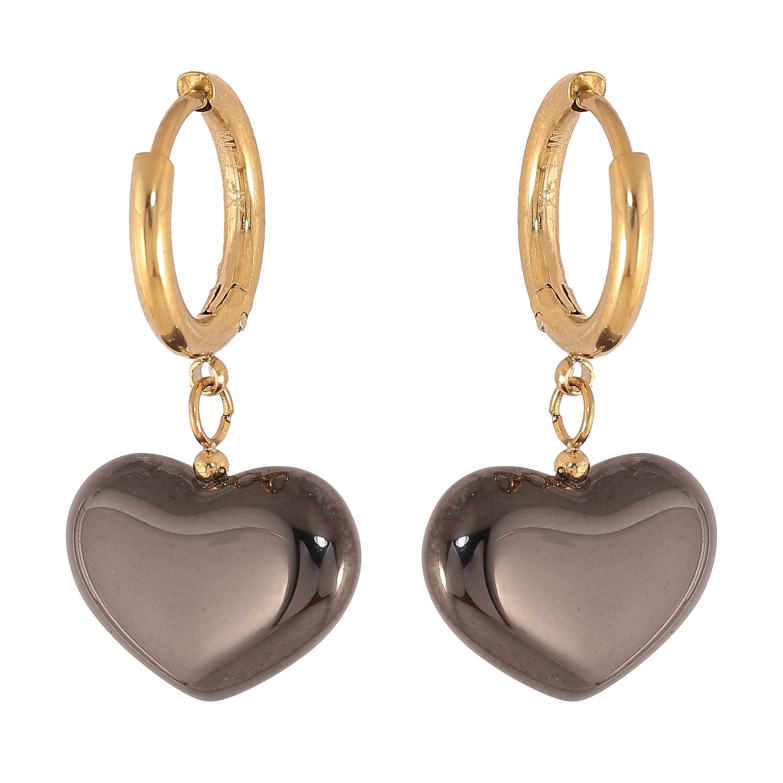 Серьги Xuping TTM Stainless Steel цвет 14К подвески на колечках "Черные керамические сердечки" фото №1