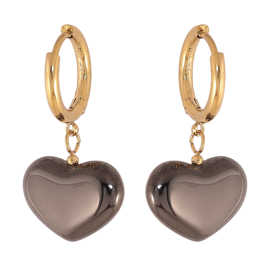 Сережки Xuping TTM Stainless Steel колір 14К підвіски на колечках "Чорні керамічні серця" фото №1 Сережки Xuping TTM Stainless Steel колір 14К підвіски на колечках "Чорні керамічні серця" фото №1