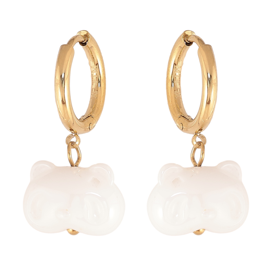 Сережки Xuping TTM Stainless Steel колір 14К підвіски на колечках "Білі керамічні котики" фото №1 Сережки Xuping TTM Stainless Steel колір 14К підвіски на колечках "Білі керамічні котики" фото №1