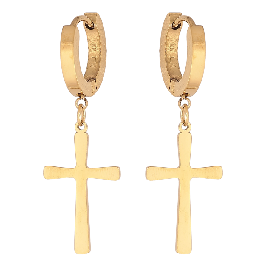 Сережки Xuping TTM Stainless Steel колір 14К підвіски на колечках "Хрестики" фото №1 Сережки Xuping TTM Stainless Steel колір 14К підвіски на колечках "Хрестики" фото №1