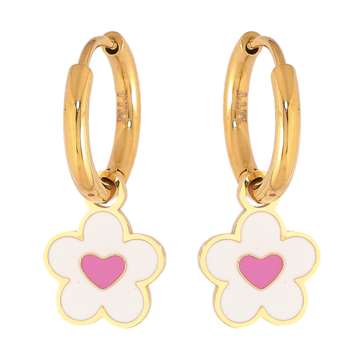 Сережки Xuping TTM Stainless Steel колір 14К підвіски на колечках "Квіточки з емаллю" 2 в 1 фото №16