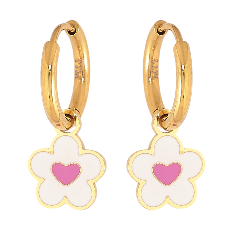 Сережки Xuping TTM Stainless Steel колір 14К підвіски на колечках "Квіточки з емаллю" 2 в 1 фото №1