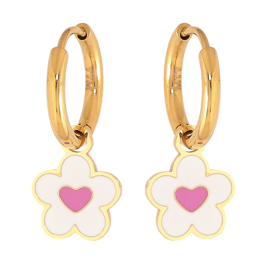 Сережки Xuping TTM Stainless Steel колір 14К підвіски на колечках "Квіточки з емаллю" 2 в 1 фото №1 Сережки Xuping TTM Stainless Steel колір 14К підвіски на колечках "Квіточки з емаллю" 2 в 1 фото №1