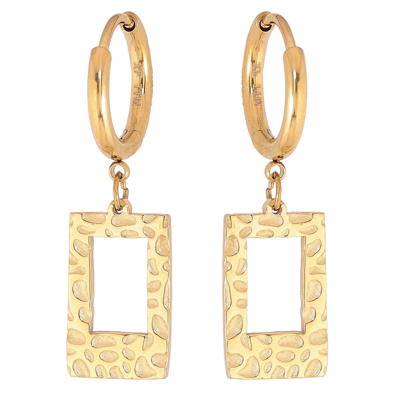 Сережки Xuping TTM Stainless Steel колір 14К підвіски на колечках декоративні прямокутники фото №2