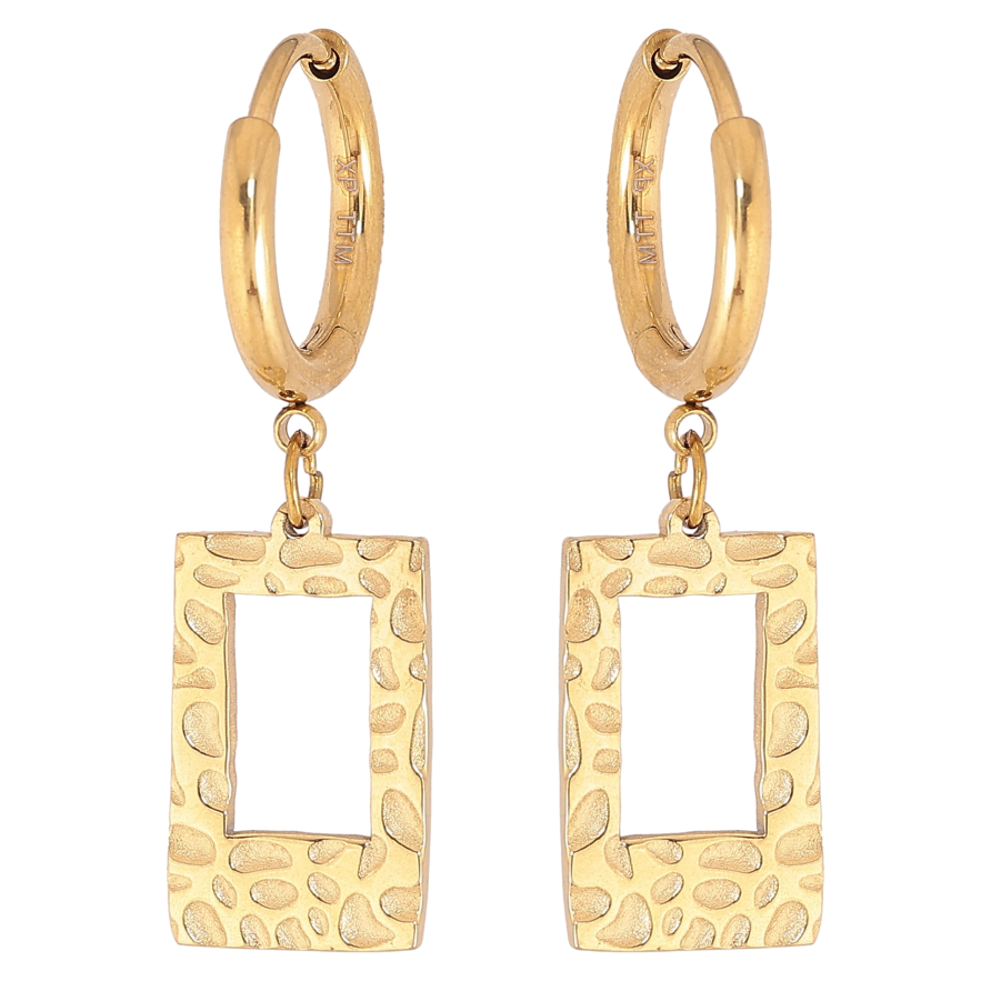 Сережки Xuping TTM Stainless Steel колір 14К підвіски на колечках декоративні прямокутники фото №1