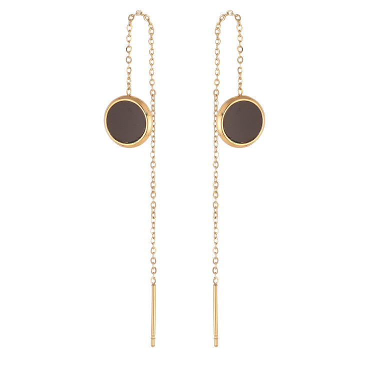 Сережки Xuping TTM Stainless Steel колір 14К протяжки "Кола з чорними вставками" фото №17