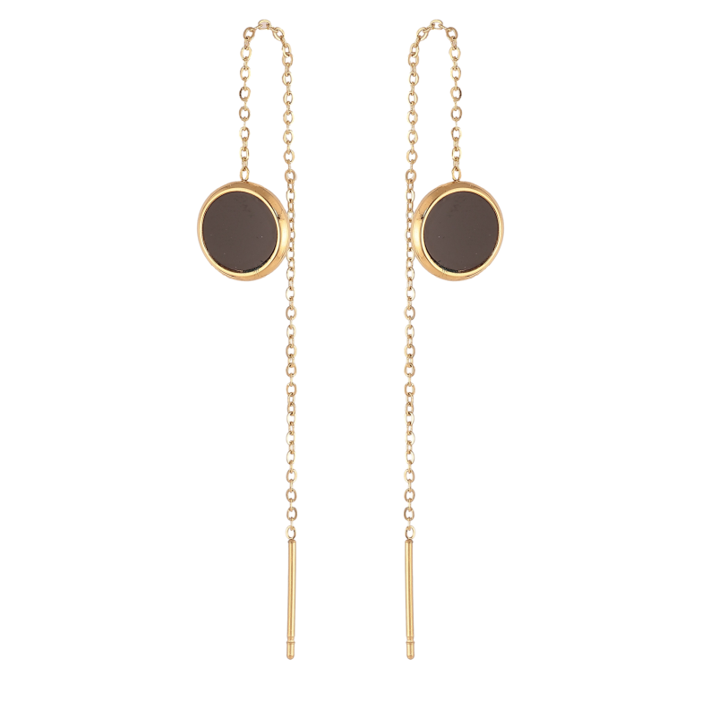 Сережки Xuping TTM Stainless Steel колір 14К протяжки "Кола з чорними вставками" фото №1 Сережки Xuping TTM Stainless Steel колір 14К протяжки "Кола з чорними вставками" фото №1