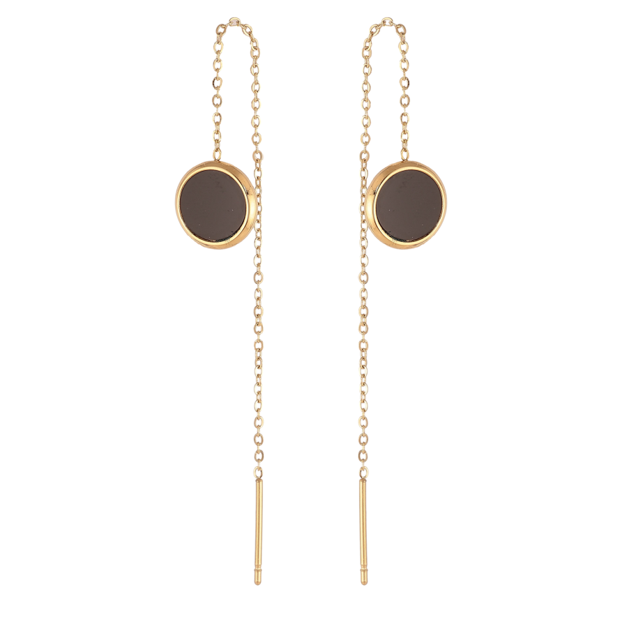 Сережки Xuping TTM Stainless Steel колір 14К протяжки "Кола з чорними вставками" фото №1 Сережки Xuping TTM Stainless Steel колір 14К протяжки "Кола з чорними вставками" фото №1