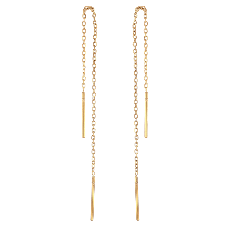 Сережки Xuping TTM Stainless Steel колір 14К протяжки "Ланцюжки" фото №1 Сережки Xuping TTM Stainless Steel колір 14К протяжки "Ланцюжки" фото №1